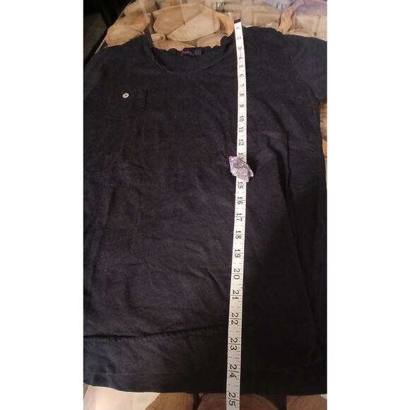 Fresh Produce Black T-shirt V-neck Small Chest Pocket Mother of Pearl Button L - Picture 6 of 10
